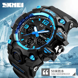 Men's Sports Military Large Dual Dial Analog Digital Date Multifunction LED back light Electronic Watch