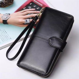 latest fashion ladies long zipper cell phone clutch purse female wax leather card wallet women