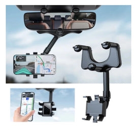 360 Rearview Mirror Phone Holder Car Mount Cellphone and Universal Rotating Adjustable Telescopic Car Phones Holders