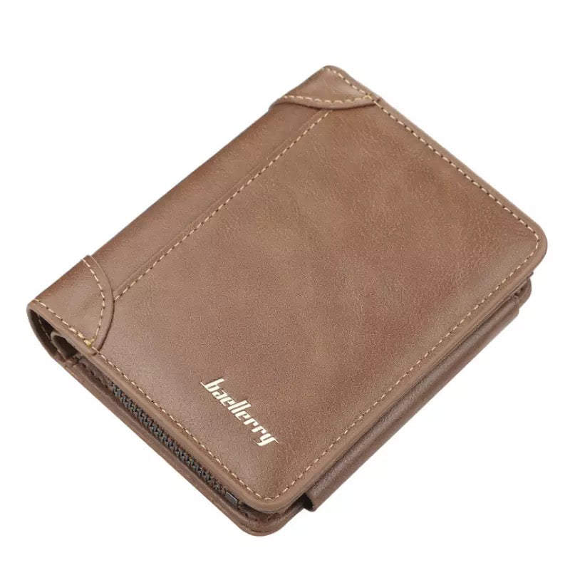RFID Leather Trifold Extra Capacity Zipper Coin Pocket Wallet for Men